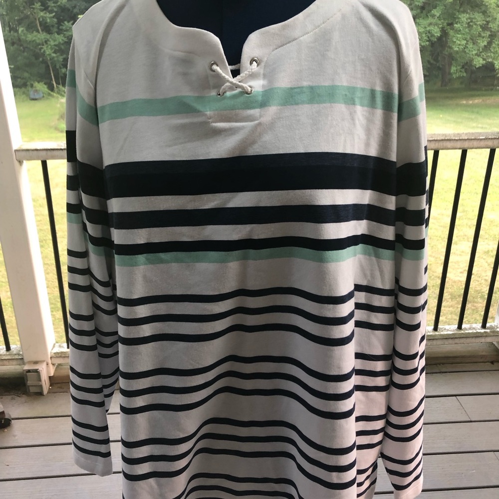 Croft & Barrow Striped Cotton/Polyester Striped Long Sleeve Pullover Top, 3X